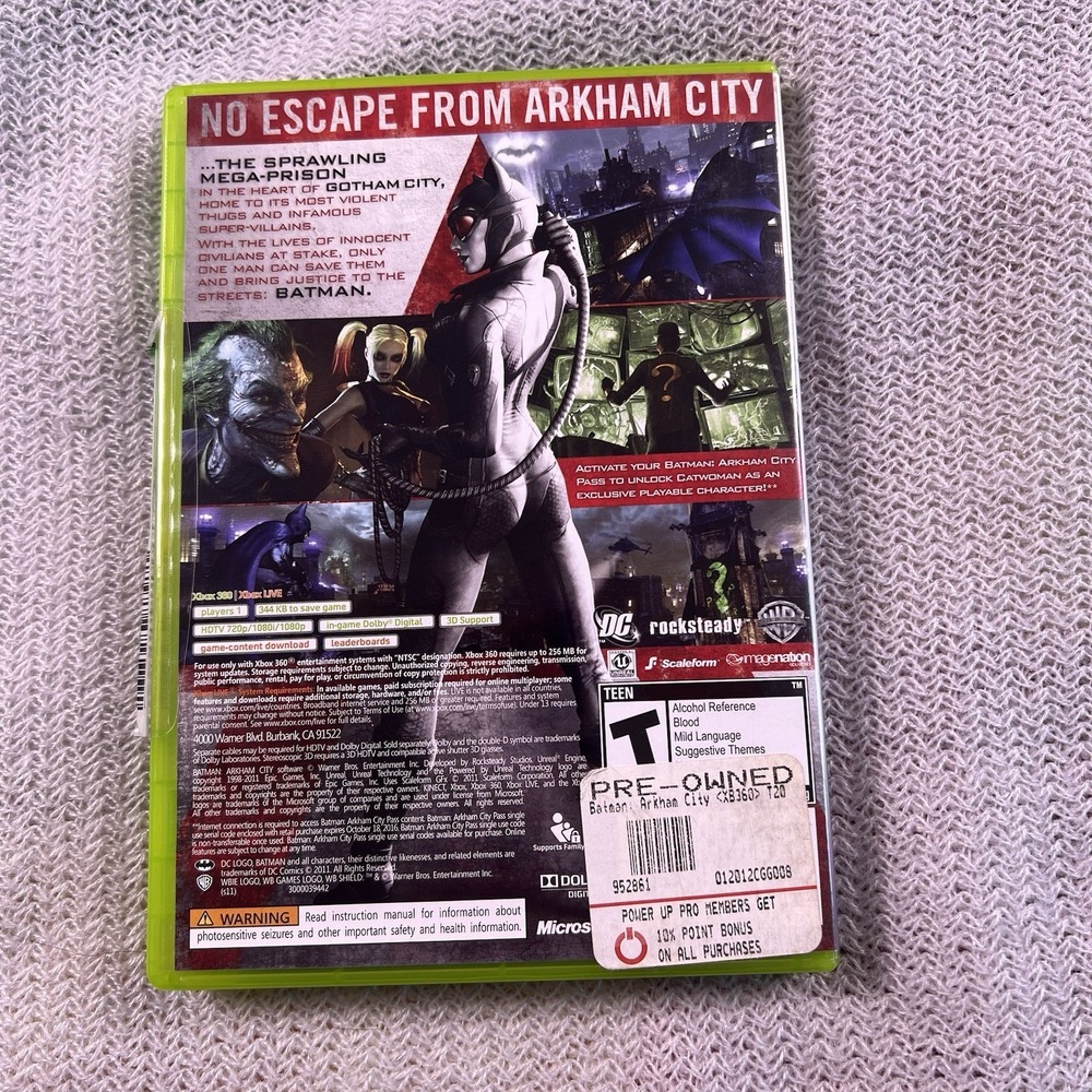Warner Bros Batman Arkham City Xbox 360 Action Adventure Game W/ Manual - Picture 4 of 4